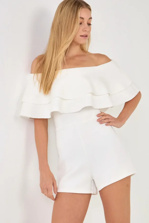 ENDLESS ROSE Tops*- Off the Shoulder Ruffled Romper
