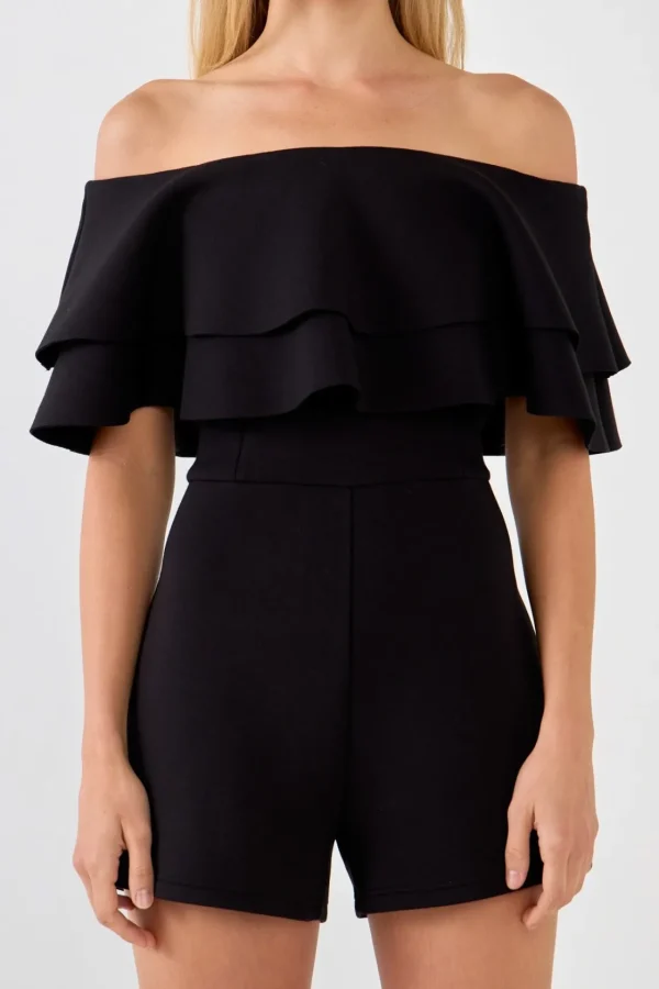 ENDLESS ROSE Tops*- Off the Shoulder Ruffled Romper