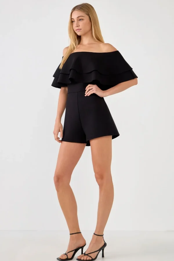 ENDLESS ROSE Tops*- Off the Shoulder Ruffled Romper