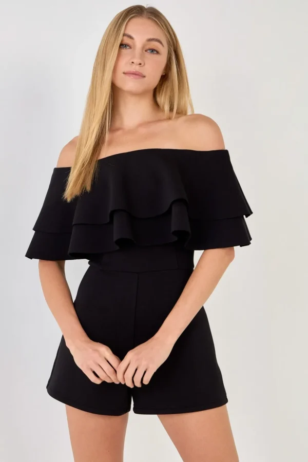 ENDLESS ROSE Tops*- Off the Shoulder Ruffled Romper