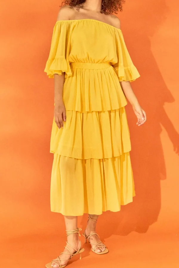 ENDLESS ROSE Tops*- Off-The-Shoulder Tiered Maxi Dress YELLOW
