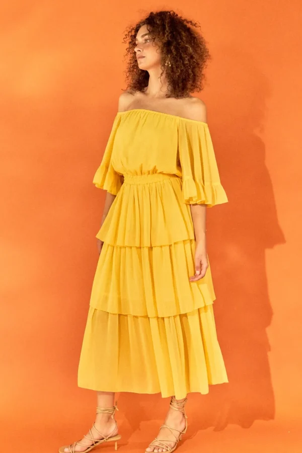ENDLESS ROSE Tops*- Off-The-Shoulder Tiered Maxi Dress YELLOW