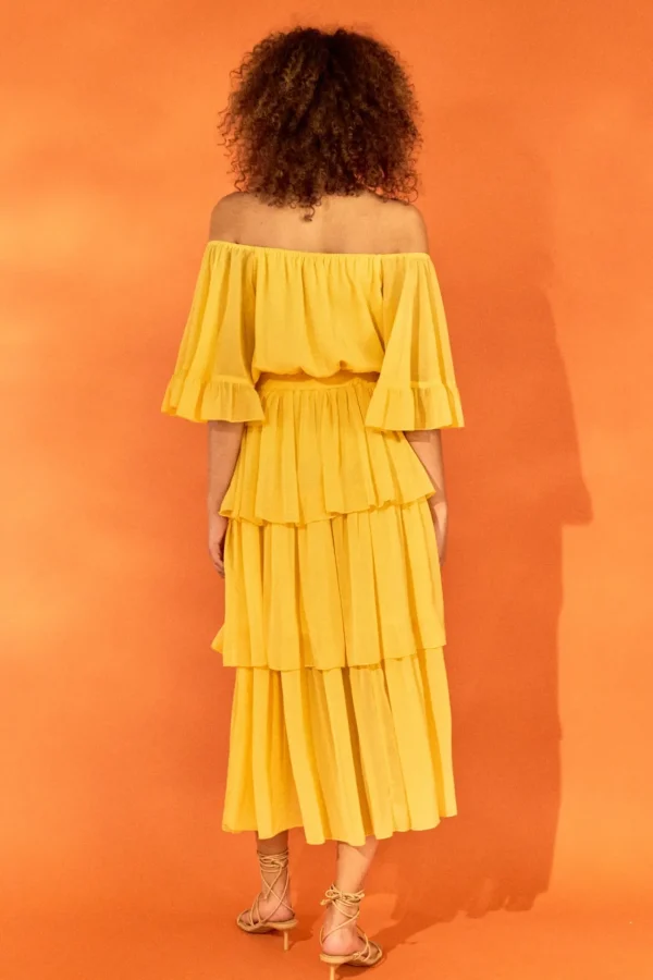 ENDLESS ROSE Tops*- Off-The-Shoulder Tiered Maxi Dress YELLOW