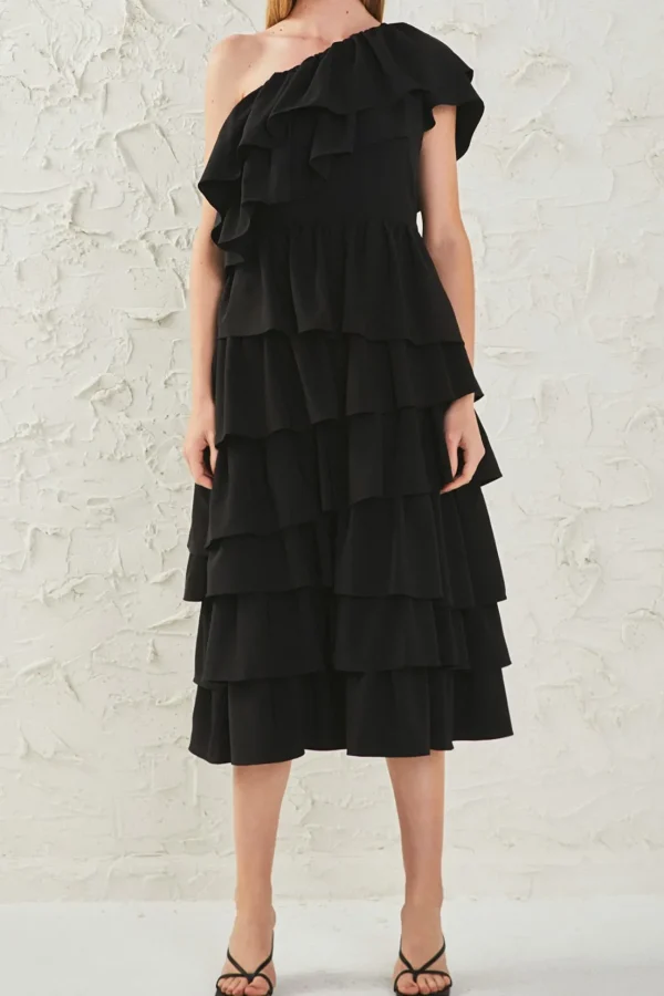 ENDLESS ROSE Tops*- One Shoulder Tiered Maxi Dress