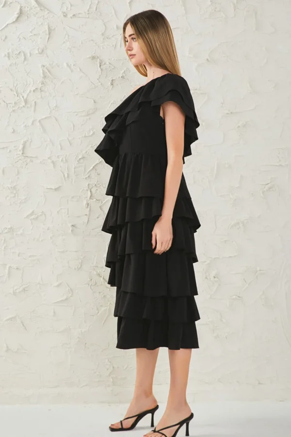 ENDLESS ROSE Tops*- One Shoulder Tiered Maxi Dress