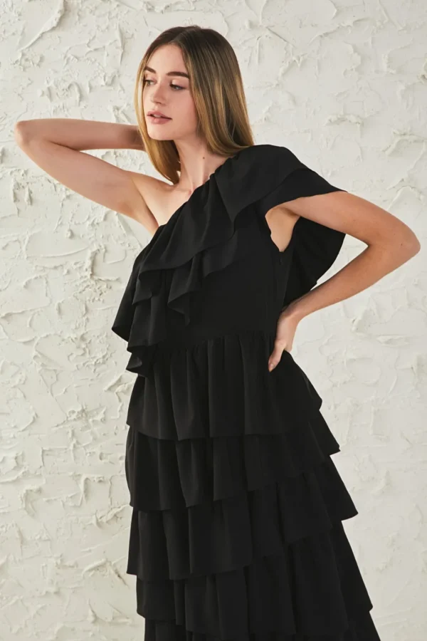 ENDLESS ROSE Tops*- One Shoulder Tiered Maxi Dress