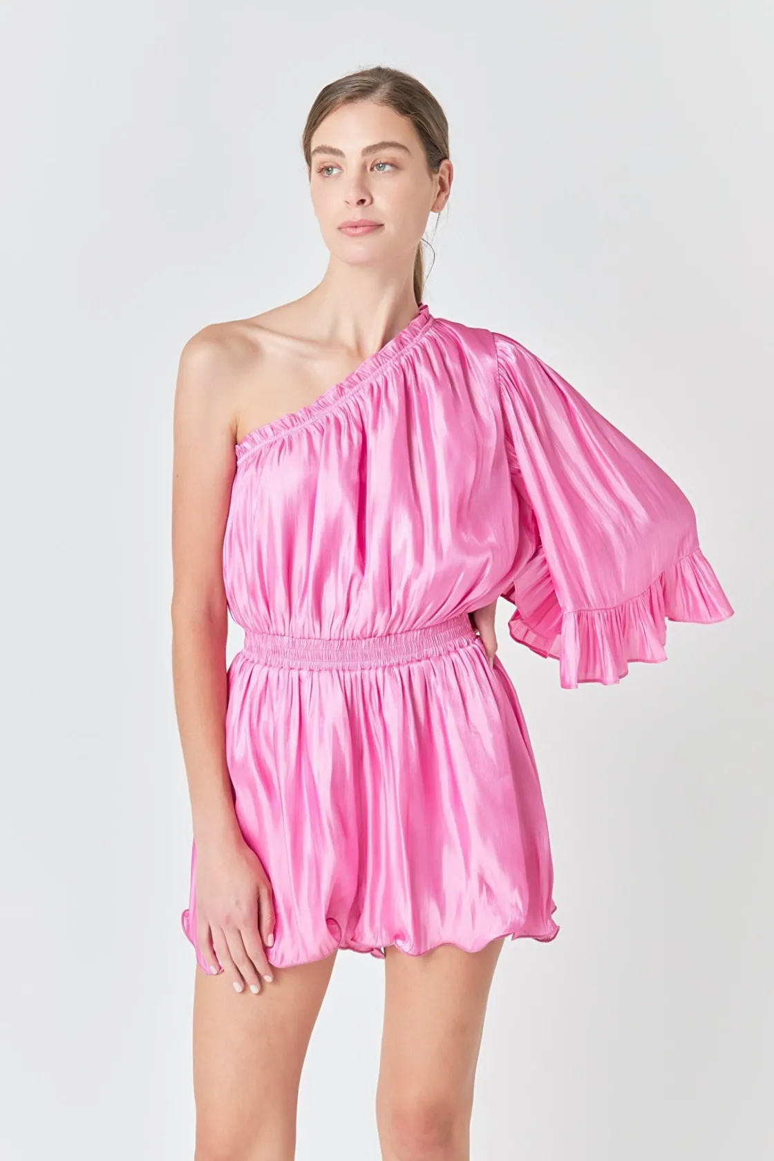 endless_rose__one_shoulde_3.webp ENDLESS ROSE Tops*- One Shoulder Shiny Romper PINK