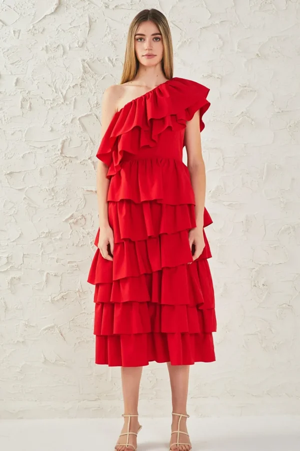 ENDLESS ROSE Tops*- One Shoulder Tiered Maxi Dress