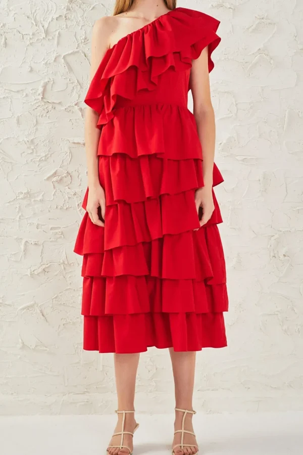ENDLESS ROSE Tops*- One Shoulder Tiered Maxi Dress