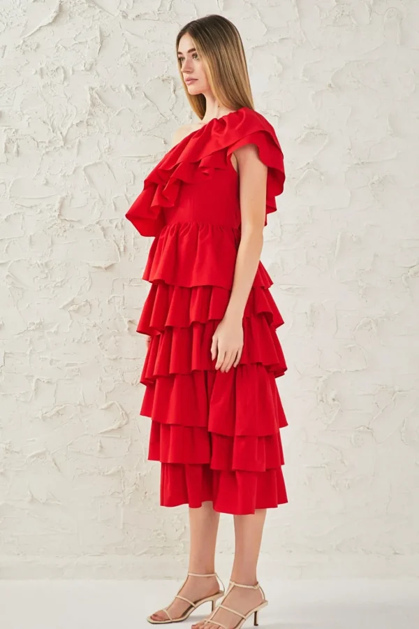 ENDLESS ROSE Tops*- One Shoulder Tiered Maxi Dress