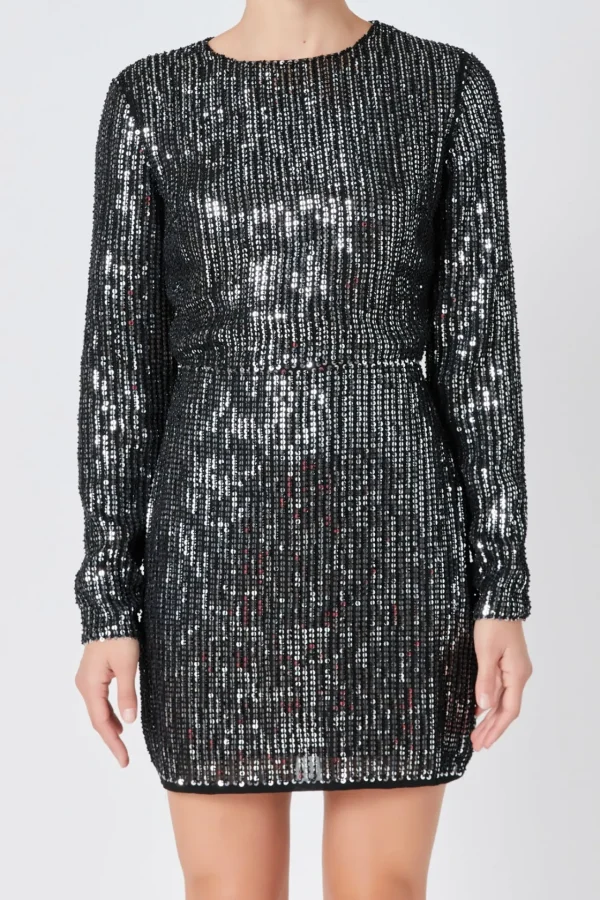 ENDLESS ROSE Tops*- Open Back Sequin Dress SILVER
