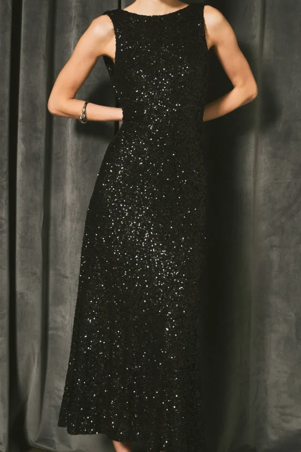 ENDLESS ROSE Tops*- Open Back Sleeveless Sequins Maxi Dress BLACK