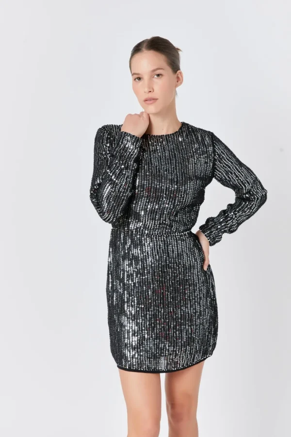 ENDLESS ROSE Tops*- Open Back Sequin Dress SILVER