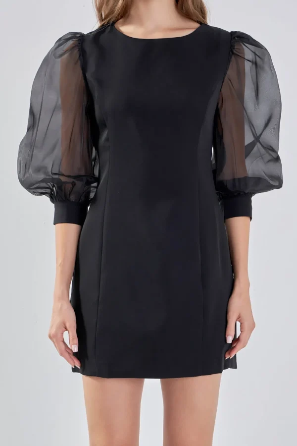 ENDLESS ROSE Tops*- Organza Blouson Mini Dress BLACK