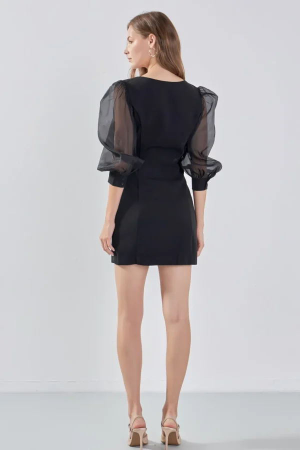 ENDLESS ROSE Tops*- Organza Blouson Mini Dress BLACK