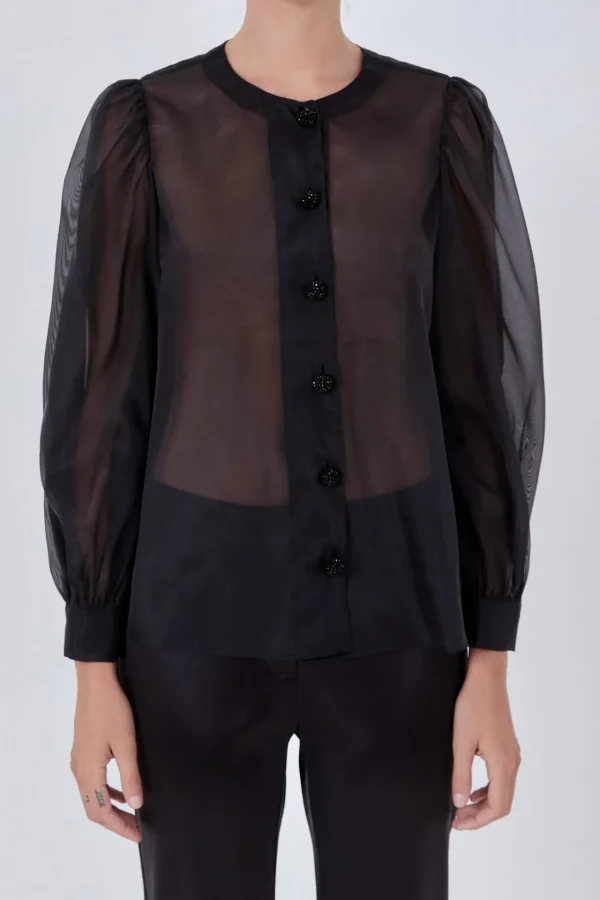 ENDLESS ROSE Tops*- Organza Jewel Top BLACK