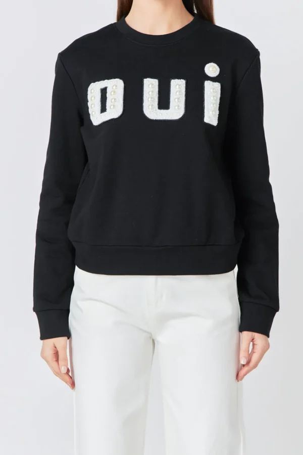 ENDLESS ROSE Tops*- Oui Pearl Embellished Sweatshirt BLACK