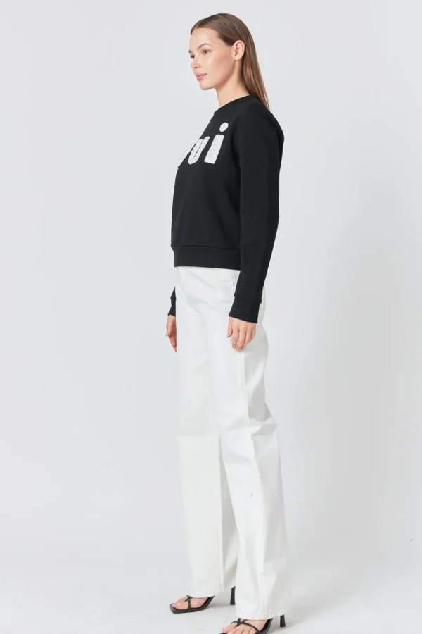 ENDLESS ROSE Tops*- Oui Pearl Embellished Sweatshirt BLACK