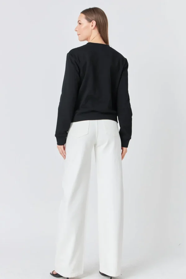 ENDLESS ROSE Tops*- Oui Pearl Embellished Sweatshirt BLACK