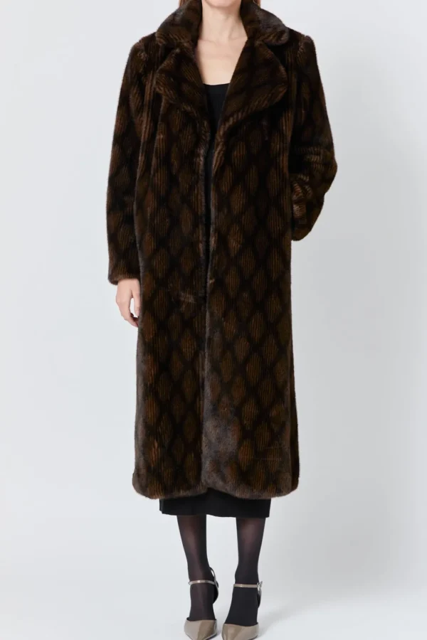ENDLESS ROSE Tops*- Patterned Faux Fur Coat BROWN