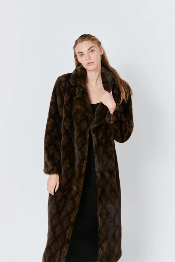 ENDLESS ROSE Tops*- Patterned Faux Fur Coat BROWN