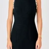 ENDLESS ROSE Tops*- Pearl Accented Mini Dress BLACK