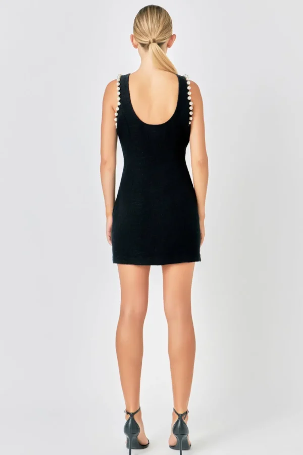 ENDLESS ROSE Tops*- Pearl Accented Mini Dress BLACK