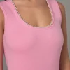 ENDLESS ROSE Tops*- Pearl Trim Knit Midi Dress PINK