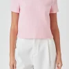 ENDLESS ROSE Tops*- Pearl Trim Linen Top PINK
