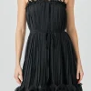 ENDLESS ROSE Tops*- Pleated Chiffon Ruffle Mini Dress BLACK