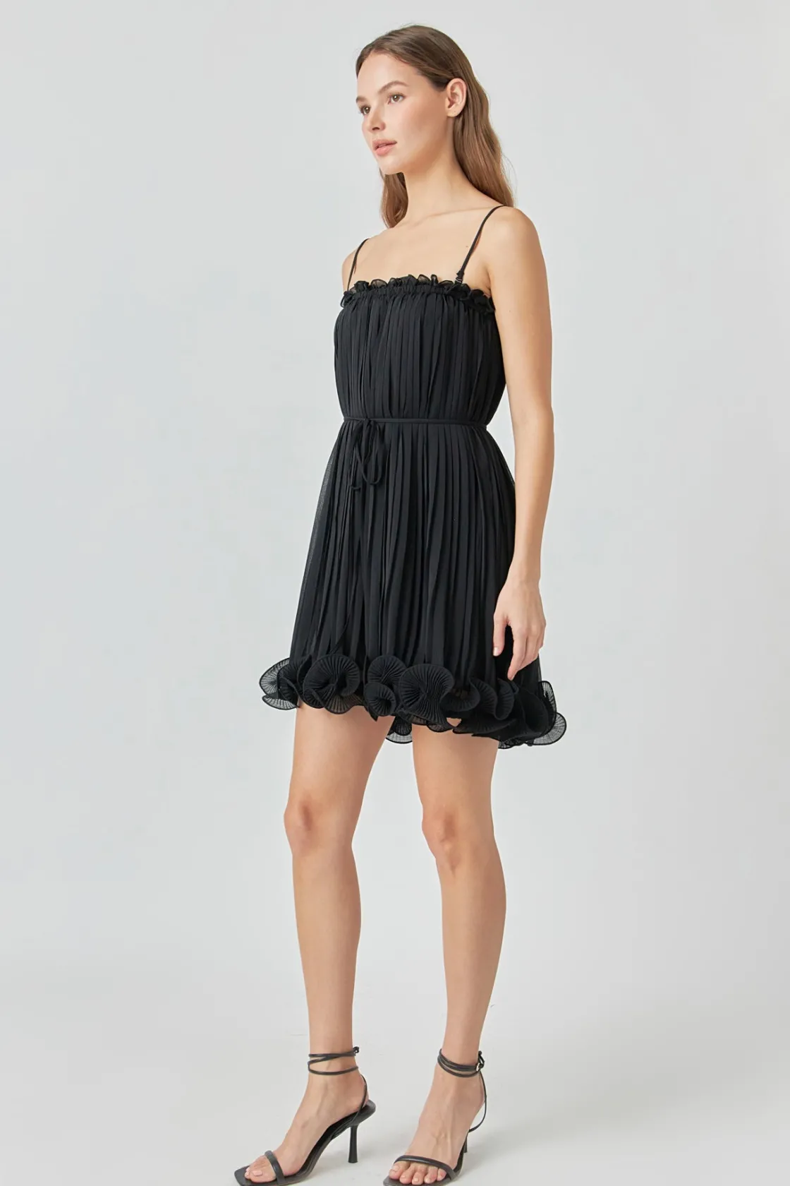 endless_rose__pleated_chi_1.webp ENDLESS ROSE Tops*- Pleated Chiffon Ruffle Mini Dress BLACK
