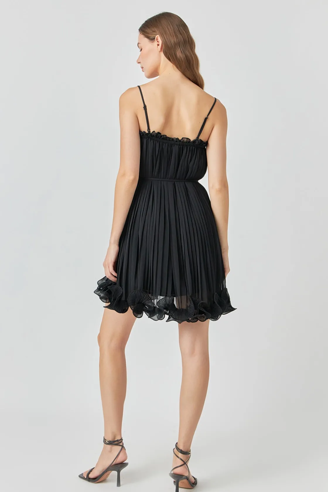 endless_rose__pleated_chi_2.webp ENDLESS ROSE Tops*- Pleated Chiffon Ruffle Mini Dress BLACK