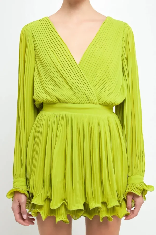 ENDLESS ROSE Tops*- Pleated Long-Sleeve Romper