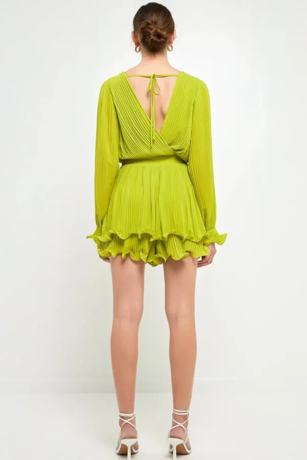ENDLESS ROSE Tops*- Pleated Long-Sleeve Romper