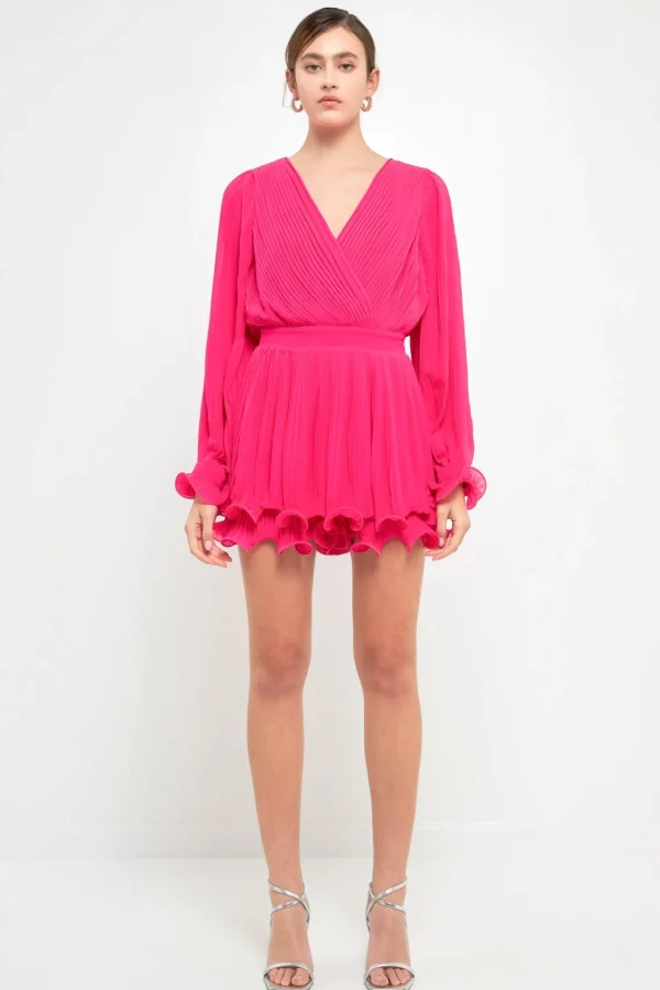 ENDLESS ROSE Tops*- Pleated Long-Sleeve Romper