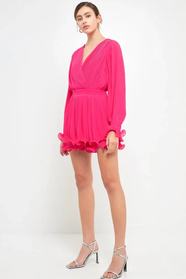 ENDLESS ROSE Tops*- Pleated Long-Sleeve Romper
