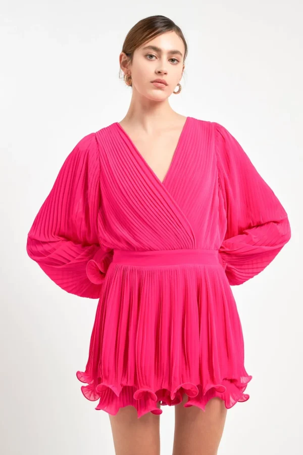 ENDLESS ROSE Tops*- Pleated Long-Sleeve Romper