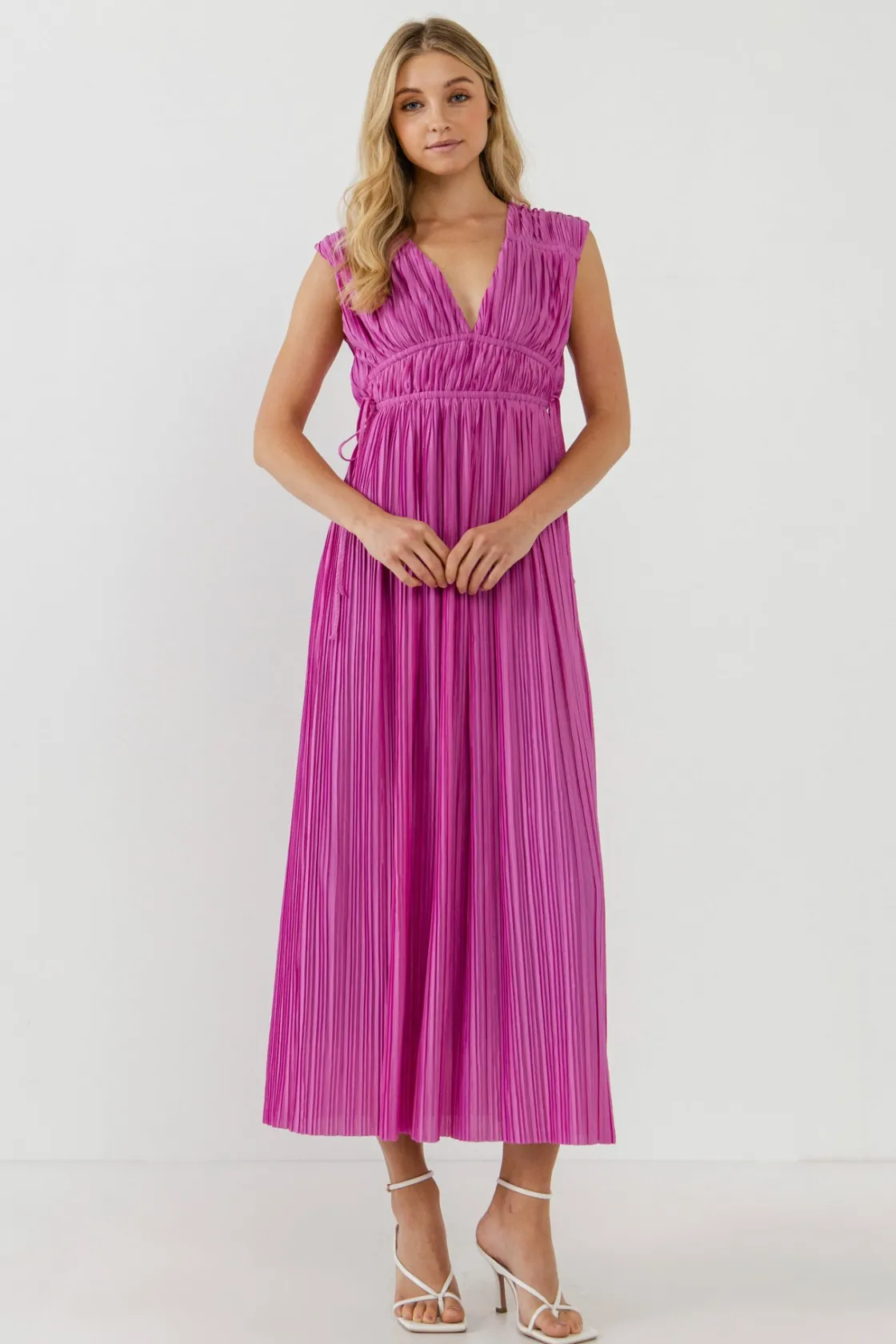 endless_rose__pleated_str_14.webp ENDLESS ROSE Tops*- Pleated Straps Detail Midi Dress