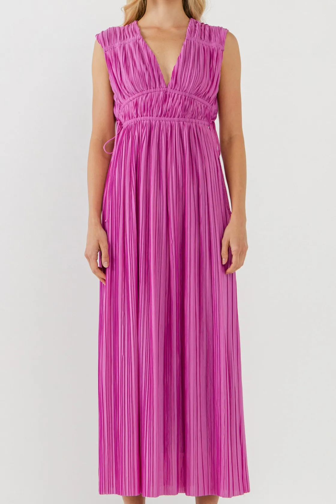 endless_rose__pleated_str_15.webp ENDLESS ROSE Tops*- Pleated Straps Detail Midi Dress