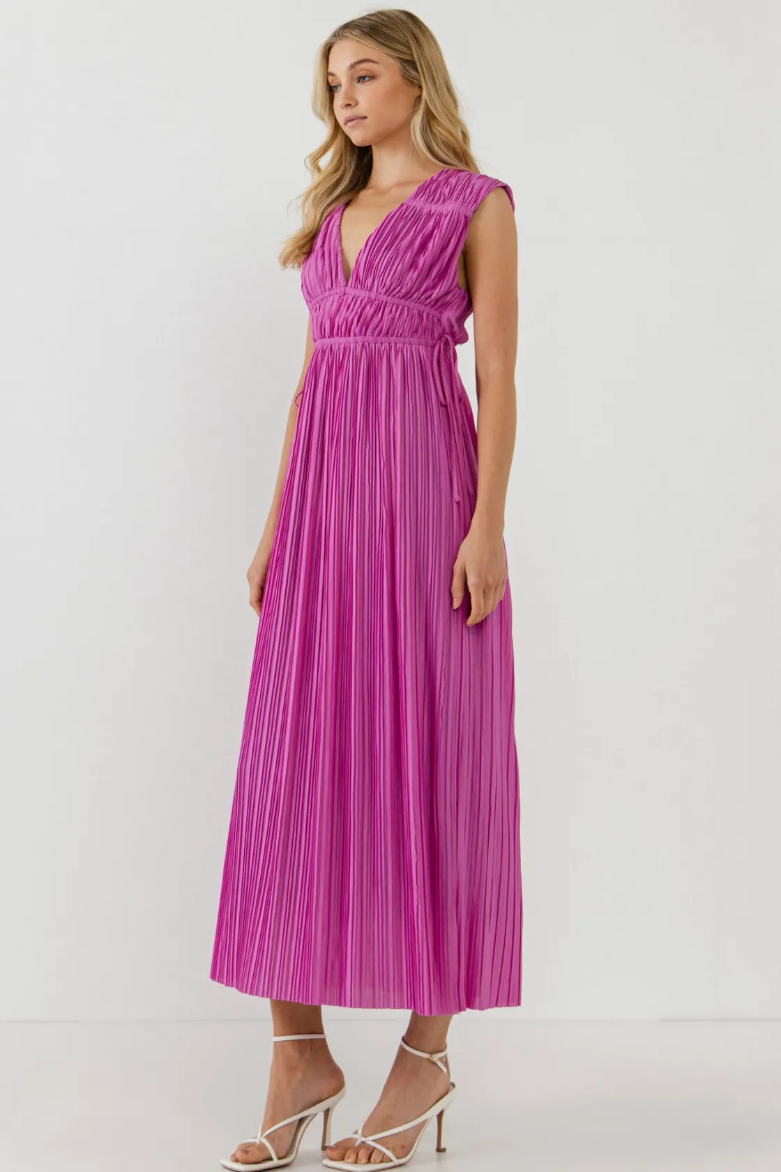 endless_rose__pleated_str_17.webp ENDLESS ROSE Tops*- Pleated Straps Detail Midi Dress