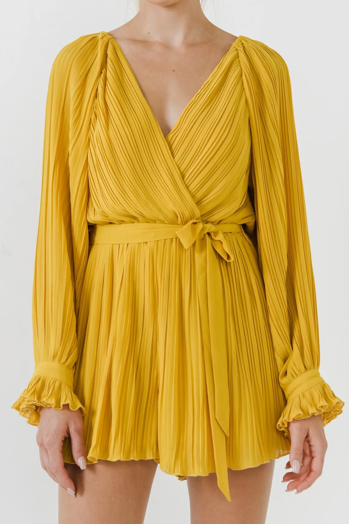 endless_rose__pleated_sur_0-1.webp ENDLESS ROSE Tops*- Pleated Surplice Romper YELLOW