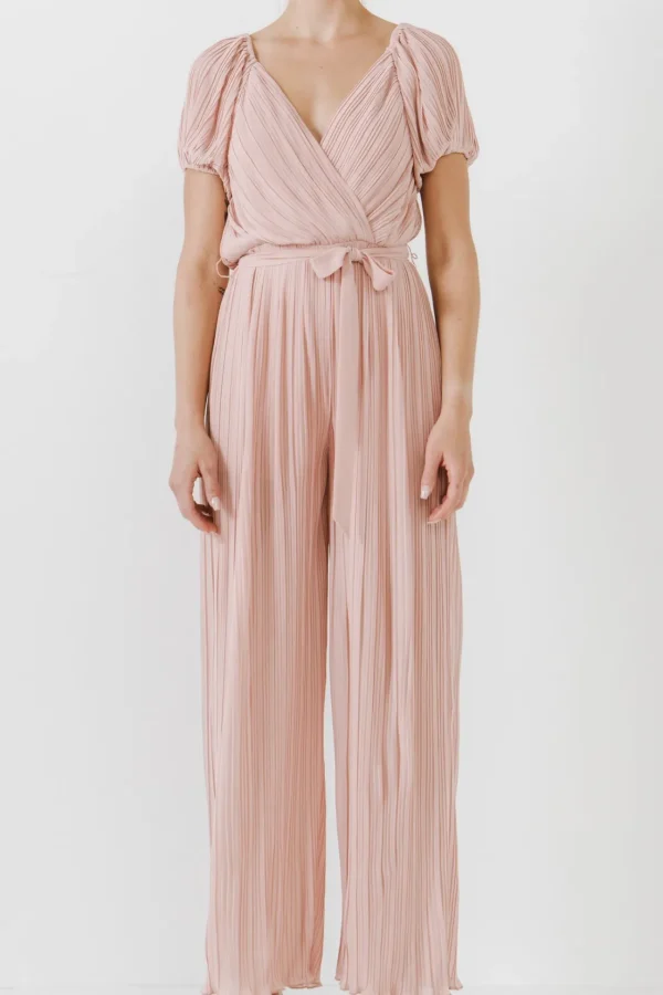 ENDLESS ROSE Tops | One Pieces*- Pleated Surplice Jumpsuit DUSTYPINK