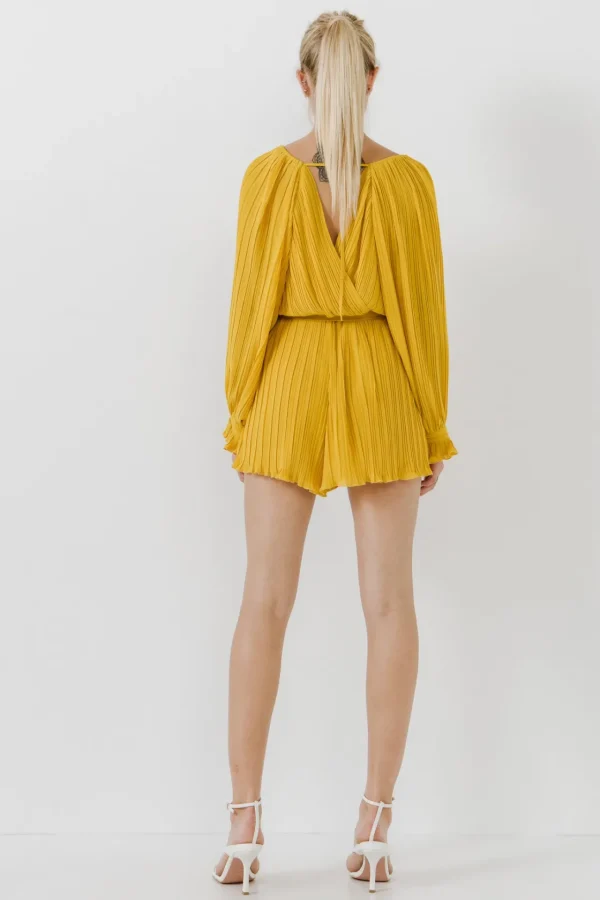 ENDLESS ROSE Tops*- Pleated Surplice Romper YELLOW