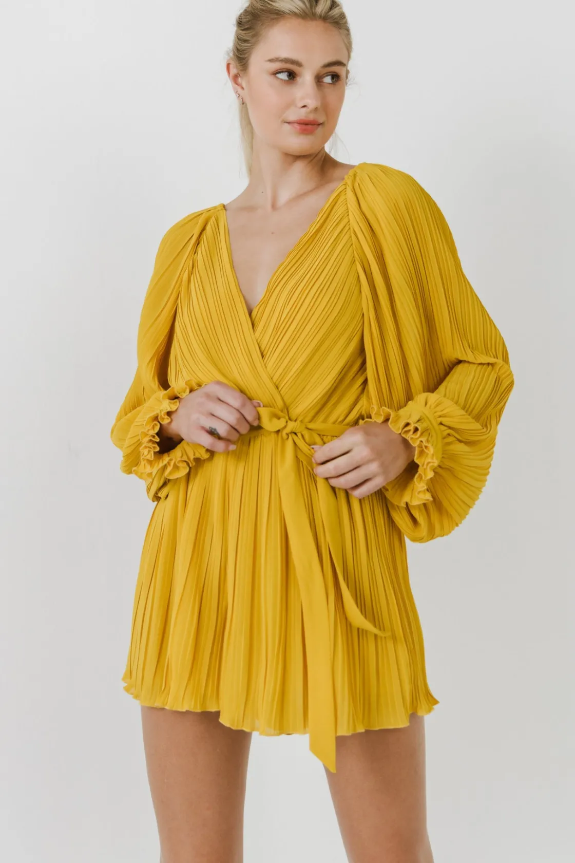 endless_rose__pleated_sur_3-1.webp ENDLESS ROSE Tops*- Pleated Surplice Romper YELLOW