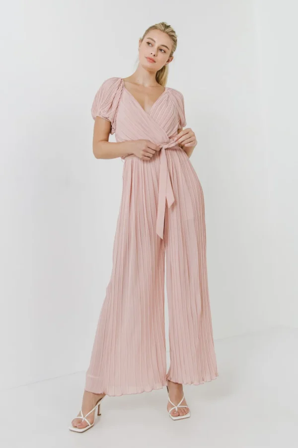 ENDLESS ROSE Tops | One Pieces*- Pleated Surplice Jumpsuit DUSTYPINK