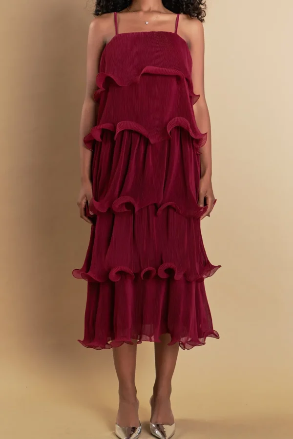 ENDLESS ROSE Tops*- Pleated Tiered Long Dress
