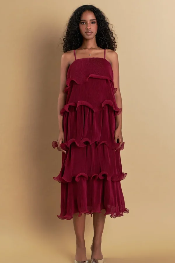 ENDLESS ROSE Tops*- Pleated Tiered Long Dress