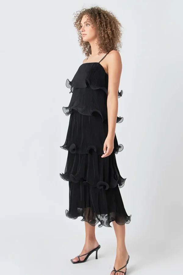 ENDLESS ROSE Tops*- Pleated Tiered Long Dress