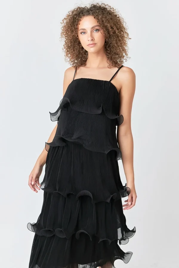 ENDLESS ROSE Tops*- Pleated Tiered Long Dress