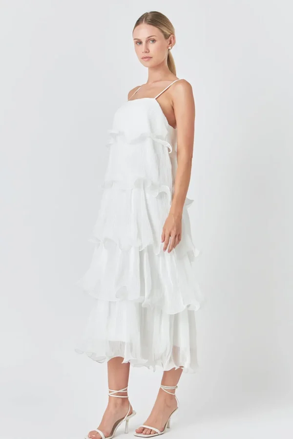 ENDLESS ROSE Tops*- Pleated Tiered Long Dress